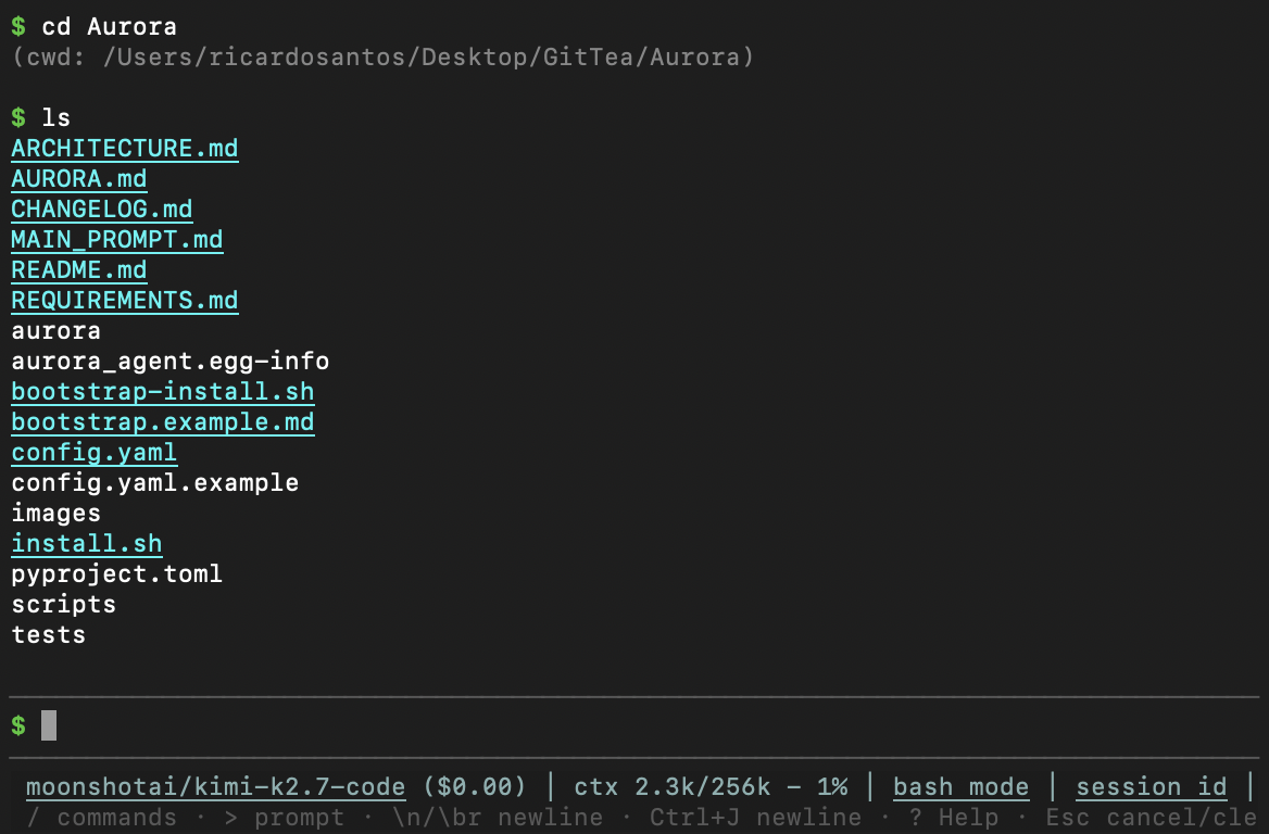 Persistent bash mode in Aurora: cd tracked across commands, ls output linkified